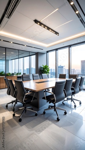 Modern conference room with city view