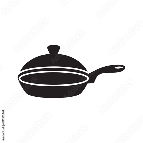 Black frying pan with lid and handle vector