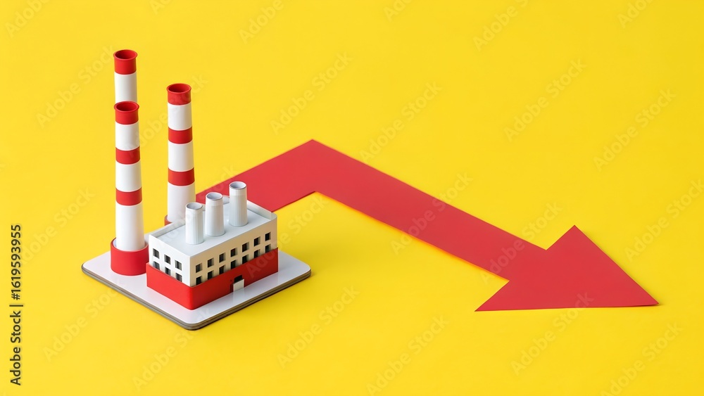 Obraz premium Factory Decline – Industrial Output Reduction, Economic Downturn, Pollution, Warning, Abstract, Yellow, Conceptual