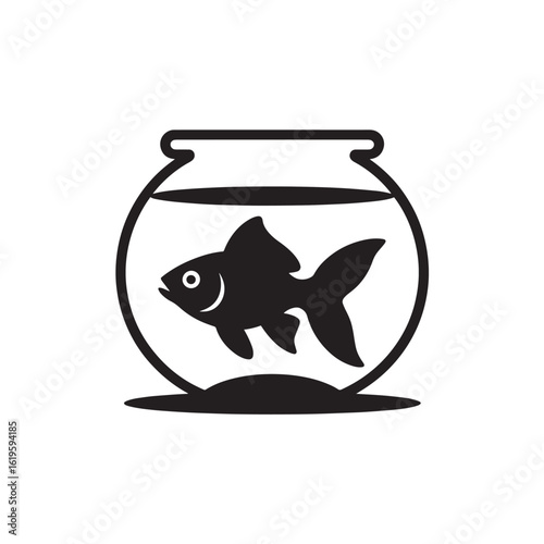 Black goldfish in a clear bowl silhouette water aquatic