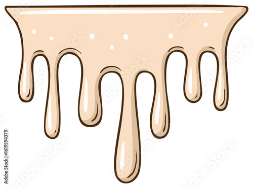 Dripping Creamy Liquid with Drip Forming Shape, Light Beige Color Cartoon Style Illustration