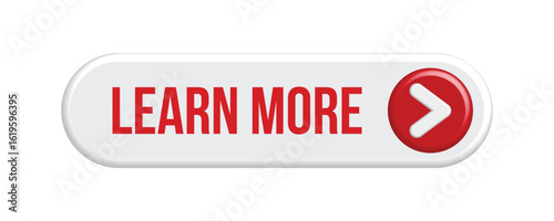 3D White Learn More Button with Red Arrow Icon