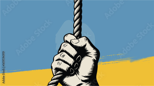 Strong Grip on Rope Against Bold Two-Toned Background