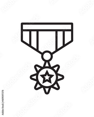 Military medal icon in black and colored style.Military honor medal icon in black and white outline style
