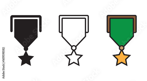 Military medal icon in black and colored style.Military honor medal icon in black and white outline style
