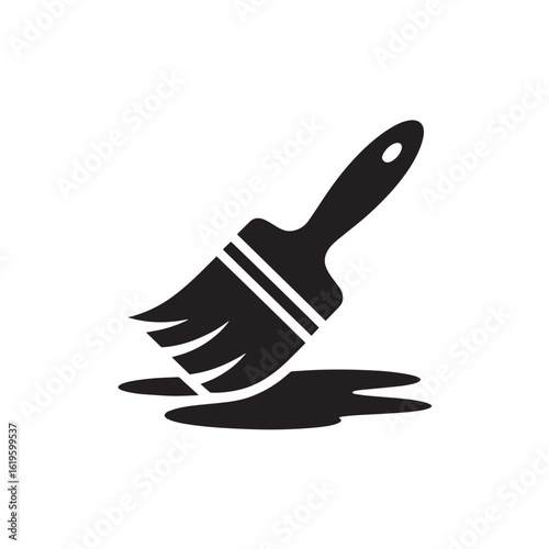 Black paint brush dipping into spilled paint vector
