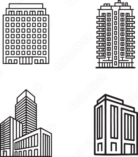 Set of Big building Outline vector illustration isolated On Transparent Background