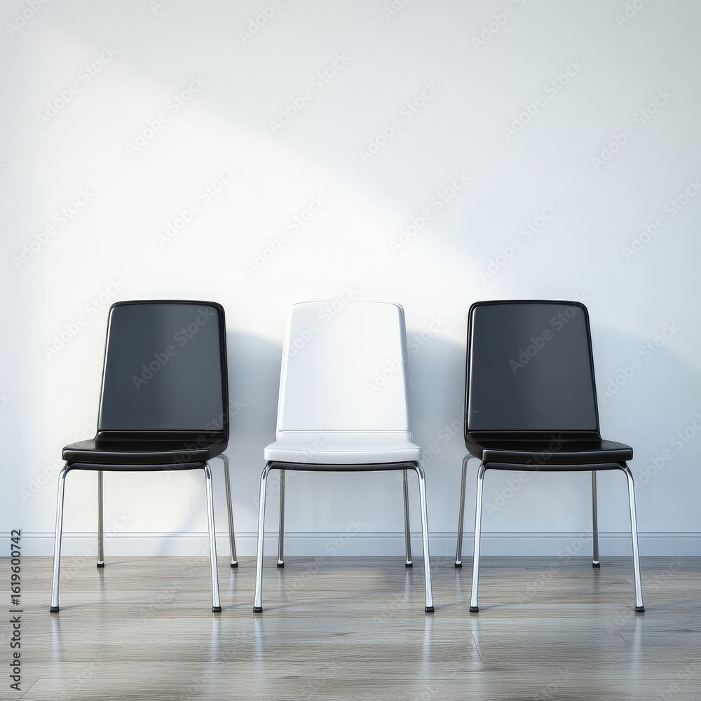 Obraz premium Three Chairs Black, White, Interior , chairs, minimalist