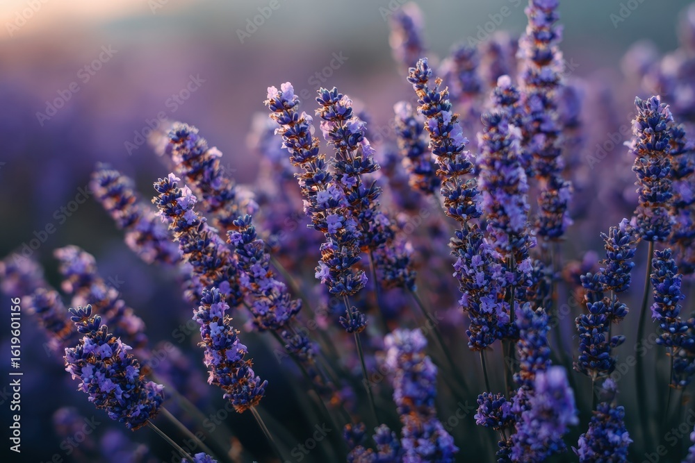 Fototapeta premium Close-up of Lavender Flowers at Sunset in Field, great for beauty, spa products