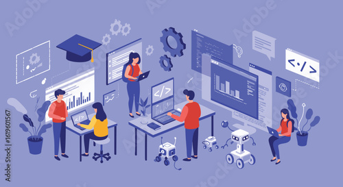 Tech Team Collaboration AI Development Data Analysis and Robotics