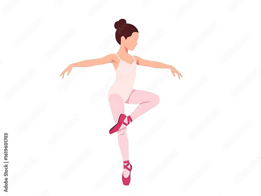 Obraz premium Graceful Ballerina in Pink Pointe Shoes Performing Ballet Pose on White