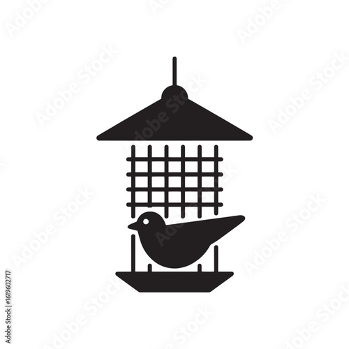 Black silhouette of a bird on a feeder icon