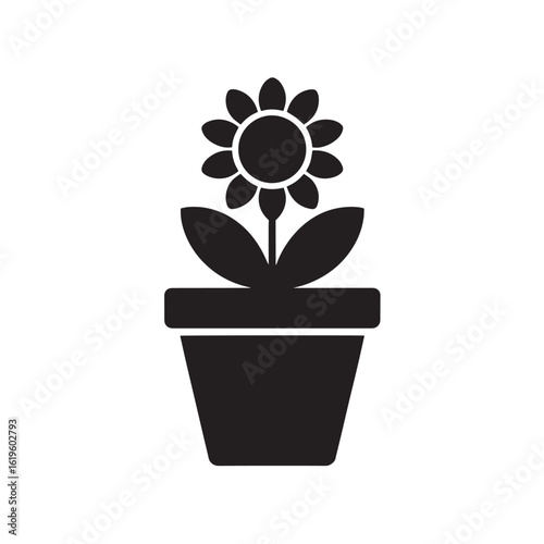 Black silhouette of a blooming flower in a pot vector
