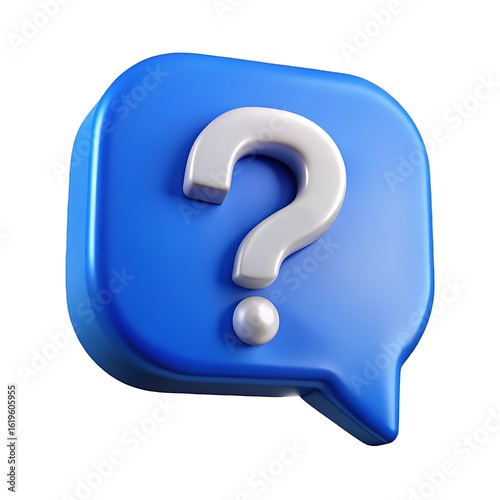 3d blue speech bubble with a white question mark icon