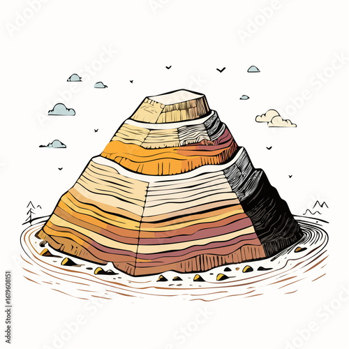 Stylized rendering of landfill showing distinct layers of accumulated refuse