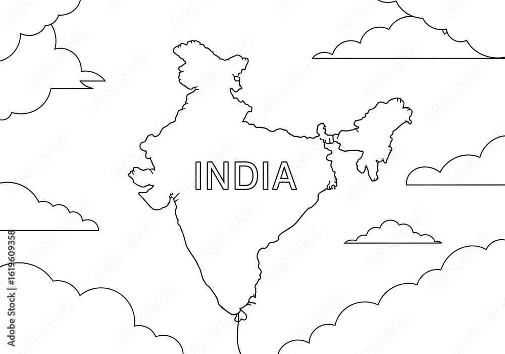 Obraz premium India Outline Map: Simple Line Art, Minimalist Style, Peaceful Mood, Travel Concept.