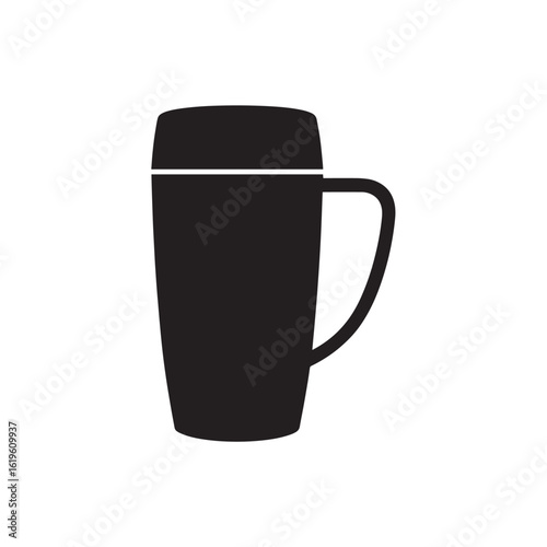 Black vector icon illustration of a travel mug with a handle