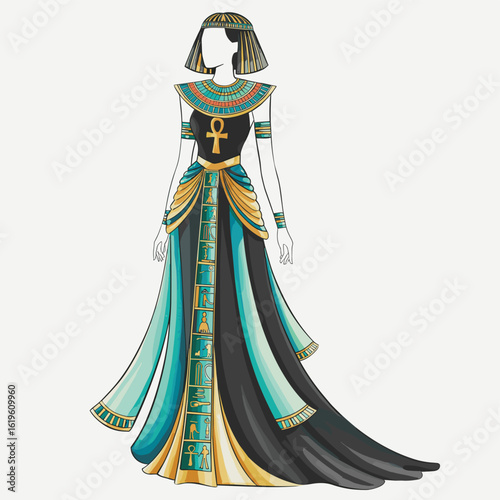 Elegant Egyptian-Inspired Ankh Dress Design Illustration