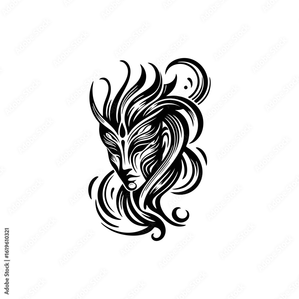 Fototapeta premium Dancer tribal masks, flowing lines and dynamic shapes