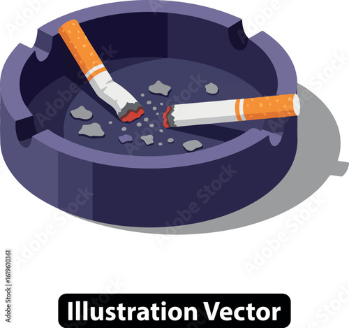An illustration of broken cigarette butts in a full ashtray, a concept of smoking addiction.