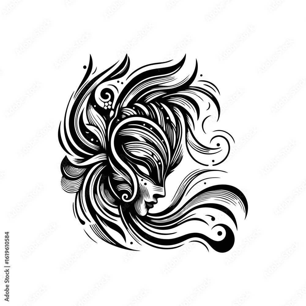 Fototapeta premium Dancer tribal masks, flowing lines and dynamic shapes