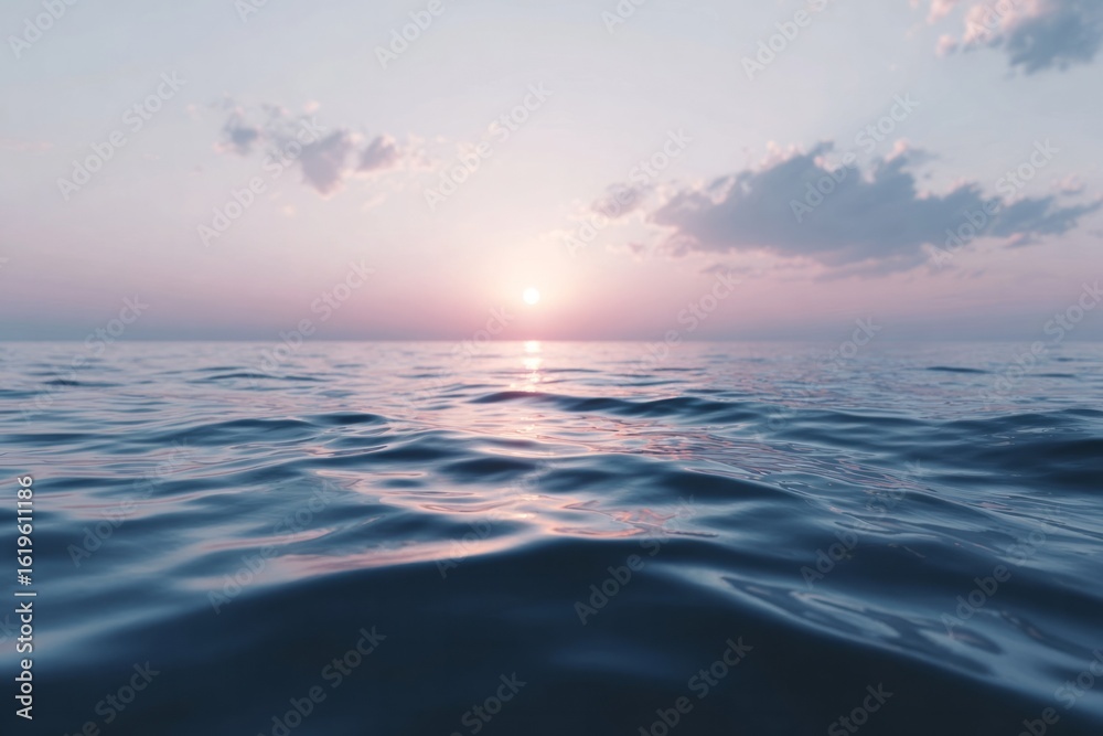 Obraz premium Serene ocean kiss lushes horizon, embracing ethereal twilight, reminiscent of World Ocean Day, coastal reflection meditation