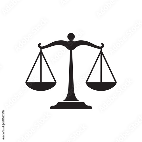Black vector icon of justice scales balance legal