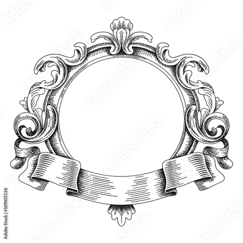 Ornate Black and White Vintage Rococo Frame Illustration