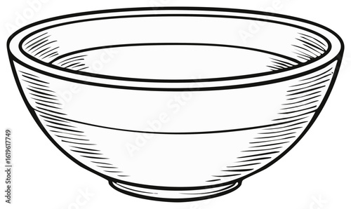 Empty ceramic bowl with crosshatch shading on white background simple illustration