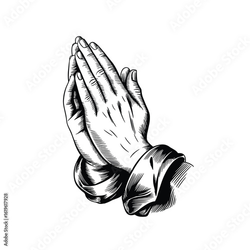 Detailed Engraving of Praying Hands in Classic Style