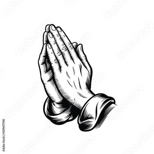 Detailed Engraving of Praying Hands in Classic Style