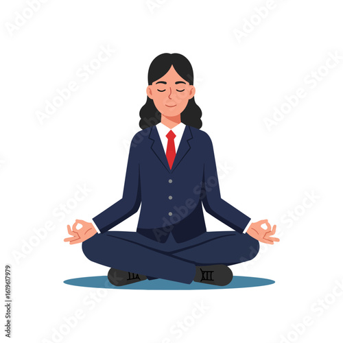 Relaxed Businesswoman Meditating in Lotus Position Illustration