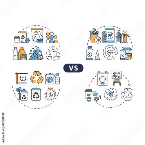 The difference between recycling and upcycling vector illustration