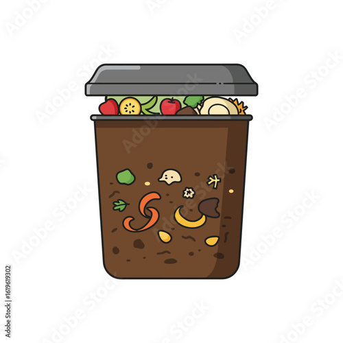 Composting Bin Vector Illustration Organic Waste Recycling Concept