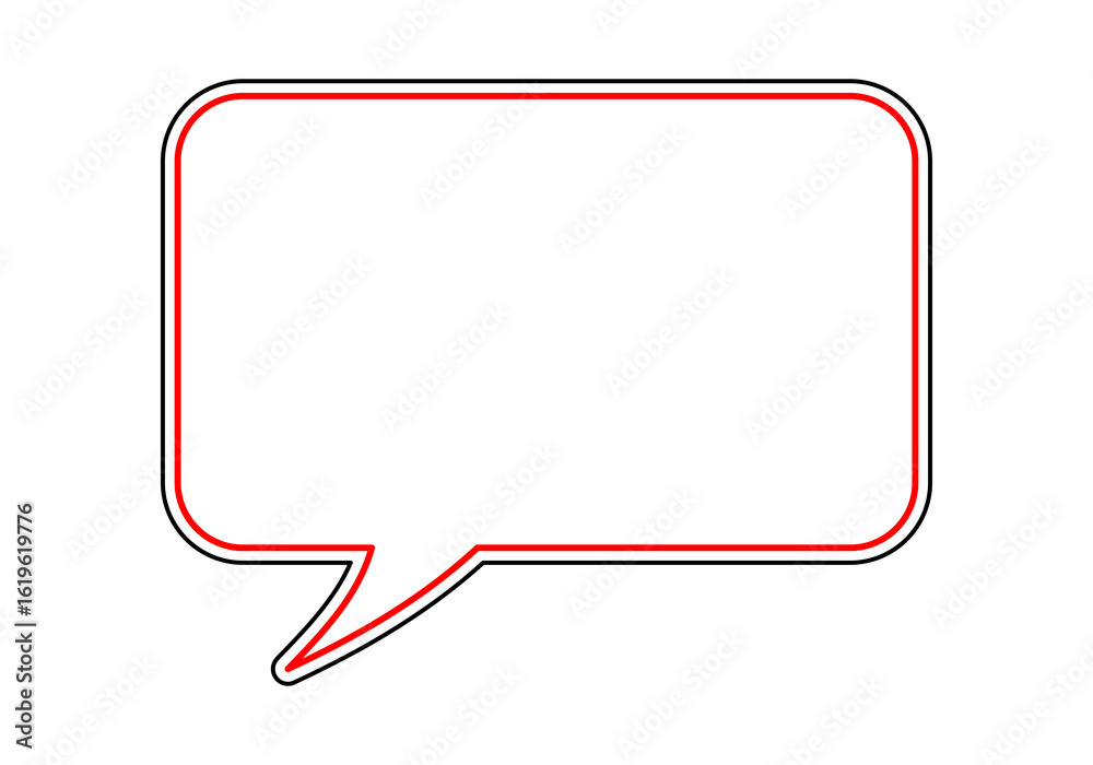 Fototapeta premium Black and red outlined square blank speech bubble on transparent background sticker.