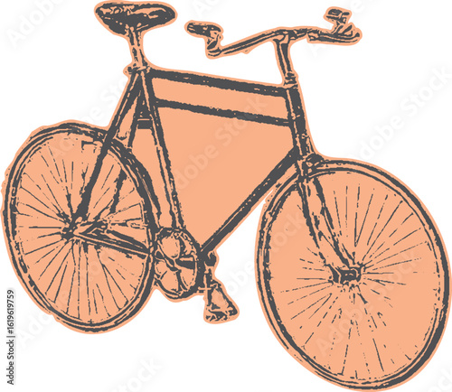 Bicycle in vintage style with orange color. Classic sketch illustration with two wheels and handlebar. Vector isolated illustration.