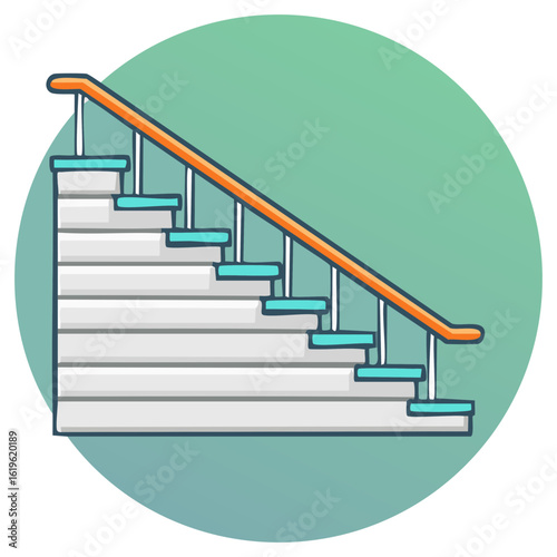 Staircase with Wooden Handrail and Decorative Accents in Cartoon Style