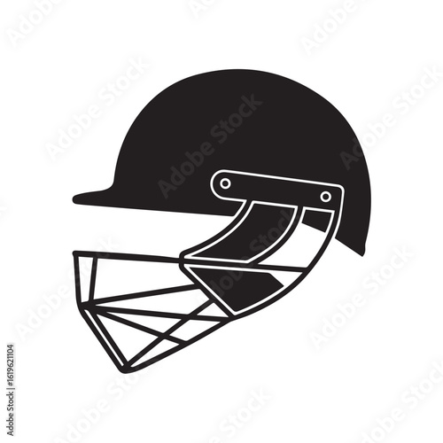 Black cricket helmet face guard protection vector