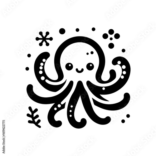 black and white cartoon octopus clip art preview