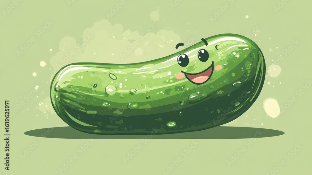 Naklejka premium Cute cartoon pickle with happy expression.