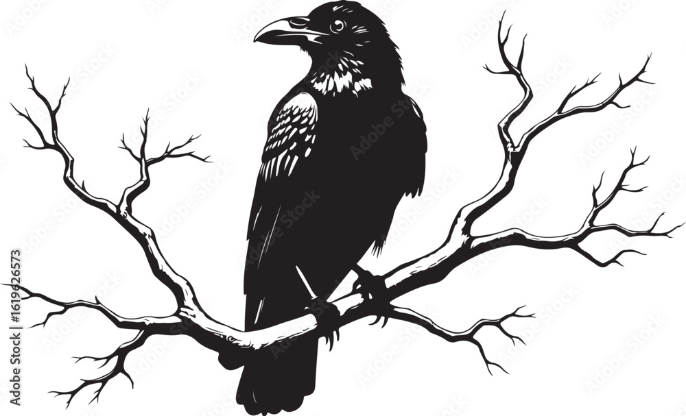 Fototapeta premium Mystical Raven on a Bare Branch