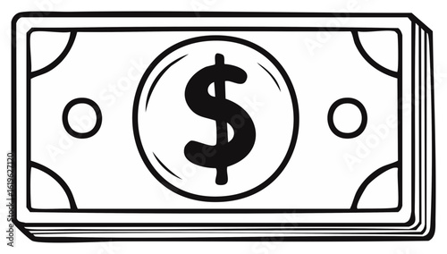 Stack of Paper Money with a Dollar Sign in the Center and a Graphic Style