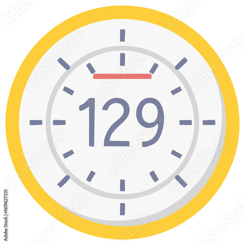 Circular gauge showing a high reading of 129, speedometer or pressure meter icon