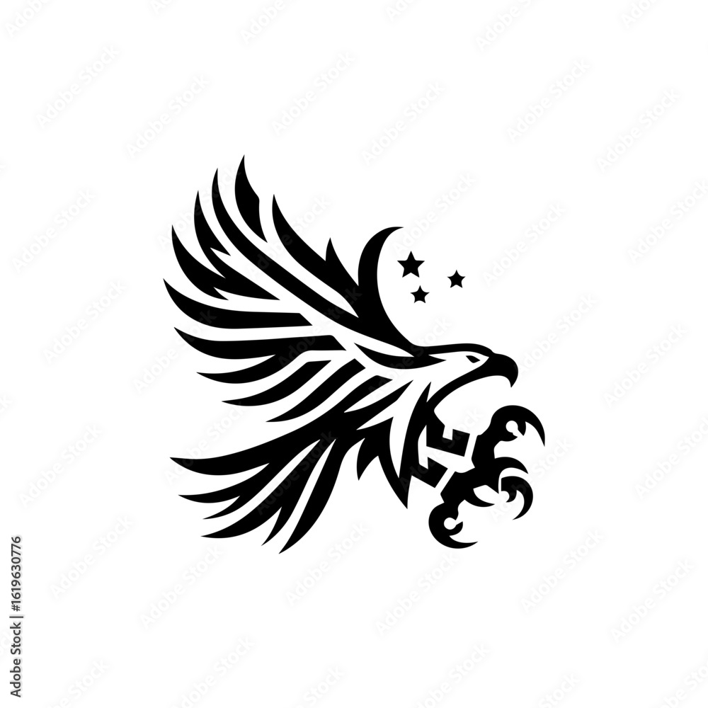 Naklejka premium Minimalist tribal eagle in flight with gaming claws