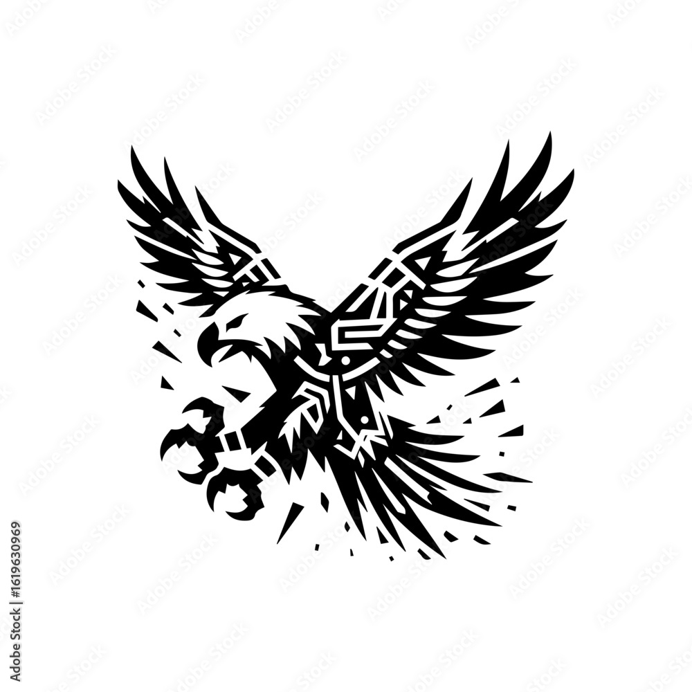 Obraz premium Minimalist tribal eagle in flight with gaming claws