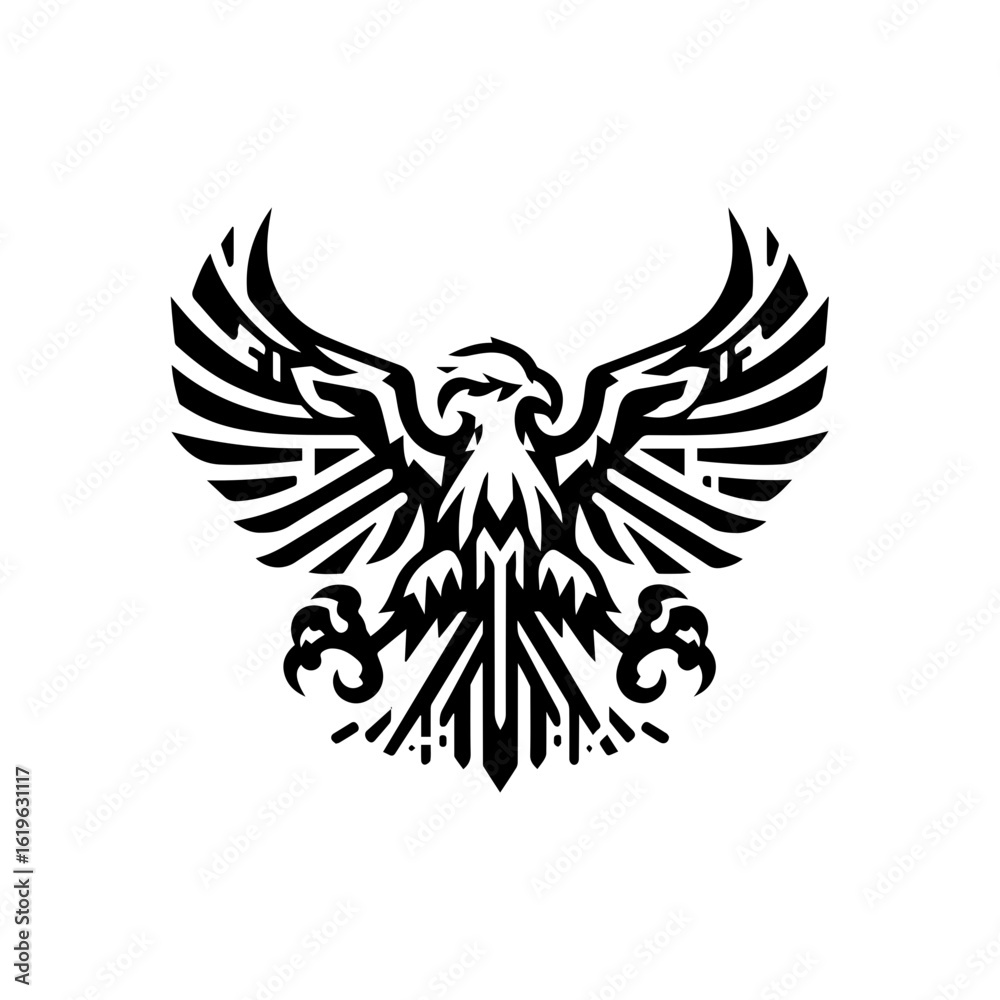 Fototapeta premium Minimalist tribal eagle in flight with gaming claws