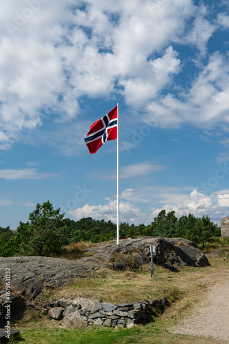Norwegian flag at Vestagdermuseet in Kristiansand in Norge