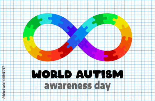 World Autism Awareness Day. Vector isolated on blue square grid with white background.