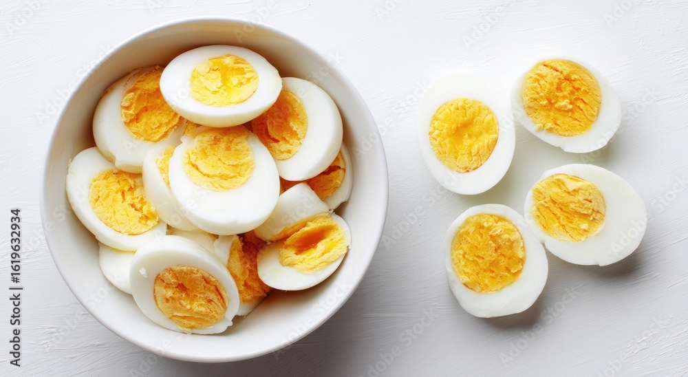 Sliced hard-boiled eggs in a bowl Sliced hard-boiled eggs in a bowl