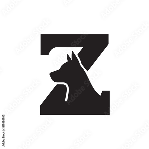 Black dog profile silhouette integrated into a stylized letter Z head